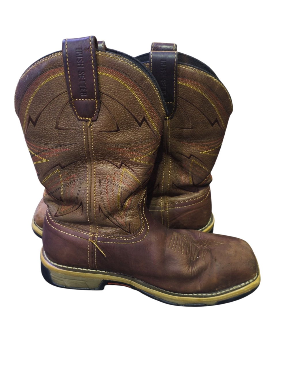 Irish Setter Steel Toe Brown Leather Work Boots with Yellow Stitching